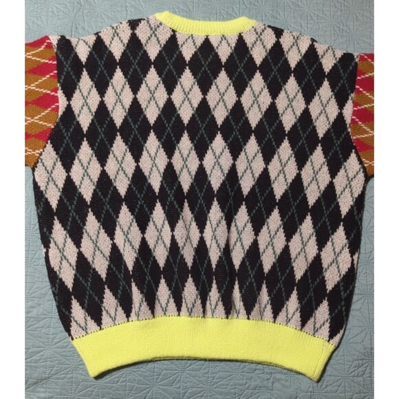 Teddy Fresh Argyle Block Sweater M Sz XL Black White Green Hard to Find YouTuber - Picture 4 of 9